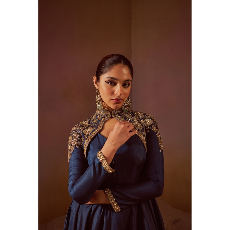 Qunic Deep Sea Blue Gown with Cape (Set of 2)