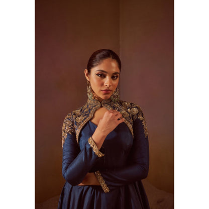 Qunic Deep Sea Blue Gown with Cape (Set of 2)