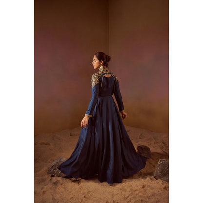 Qunic Deep Sea Blue Gown with Cape (Set of 2)