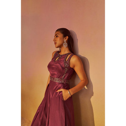 Qunic Dusty Mauve Jumpsuit with Hand Embroidery Belt (Set of 2)