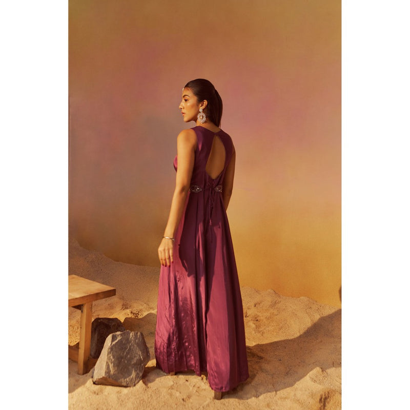 Qunic Dusty Mauve Jumpsuit with Hand Embroidery Belt (Set of 2)