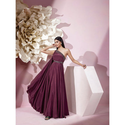 Qunic Wine Crimson Cascade Gown