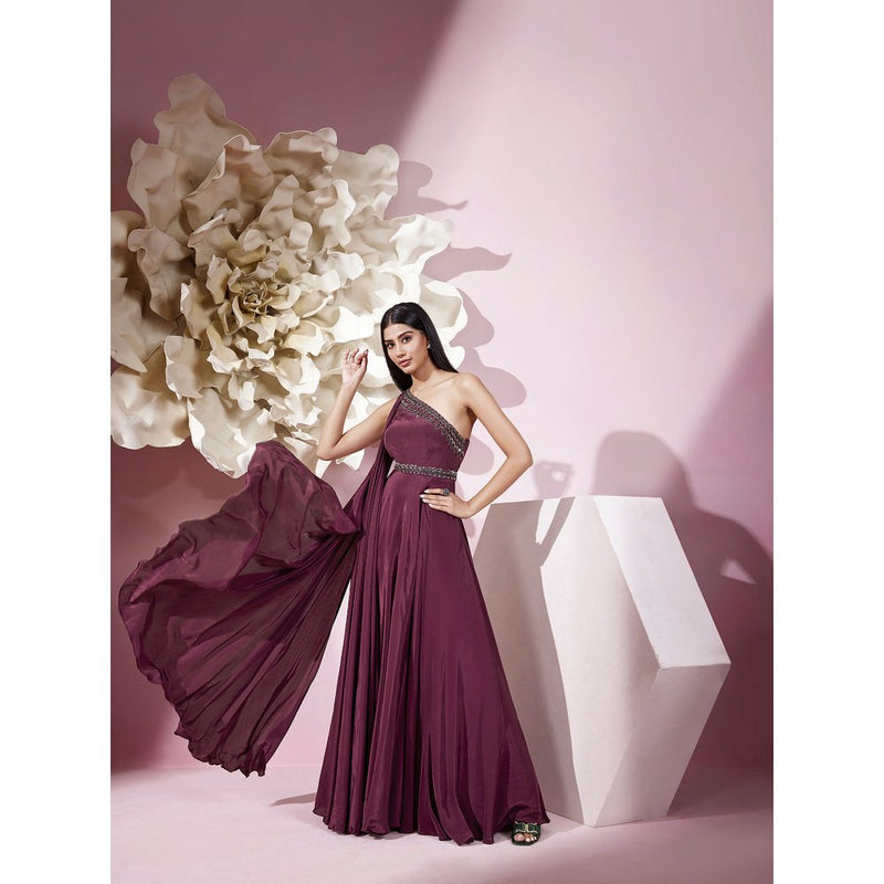 Qunic Wine Crimson Cascade Gown