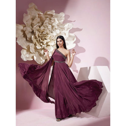 Qunic Wine Crimson Cascade Gown