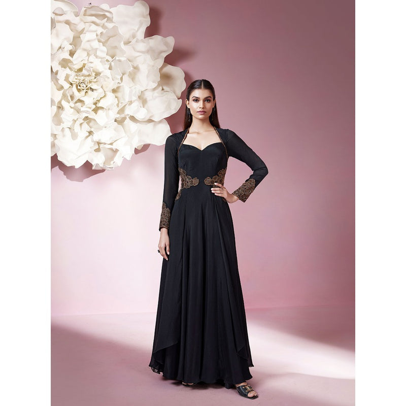 Qunic Black Midnight Petal Gown