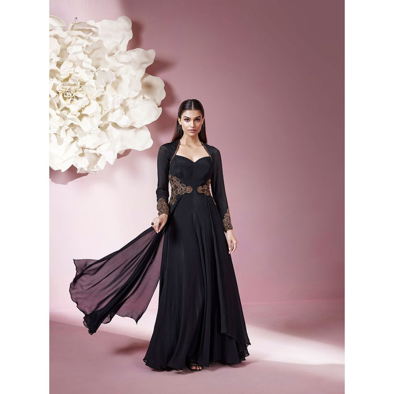 Qunic Black Midnight Petal Gown