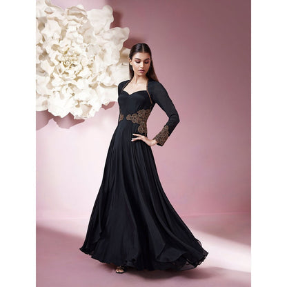Qunic Black Midnight Petal Gown
