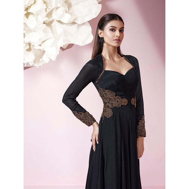 Qunic Black Midnight Petal Gown