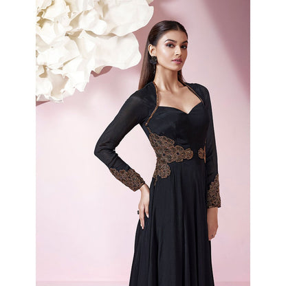 Qunic Black Midnight Petal Gown