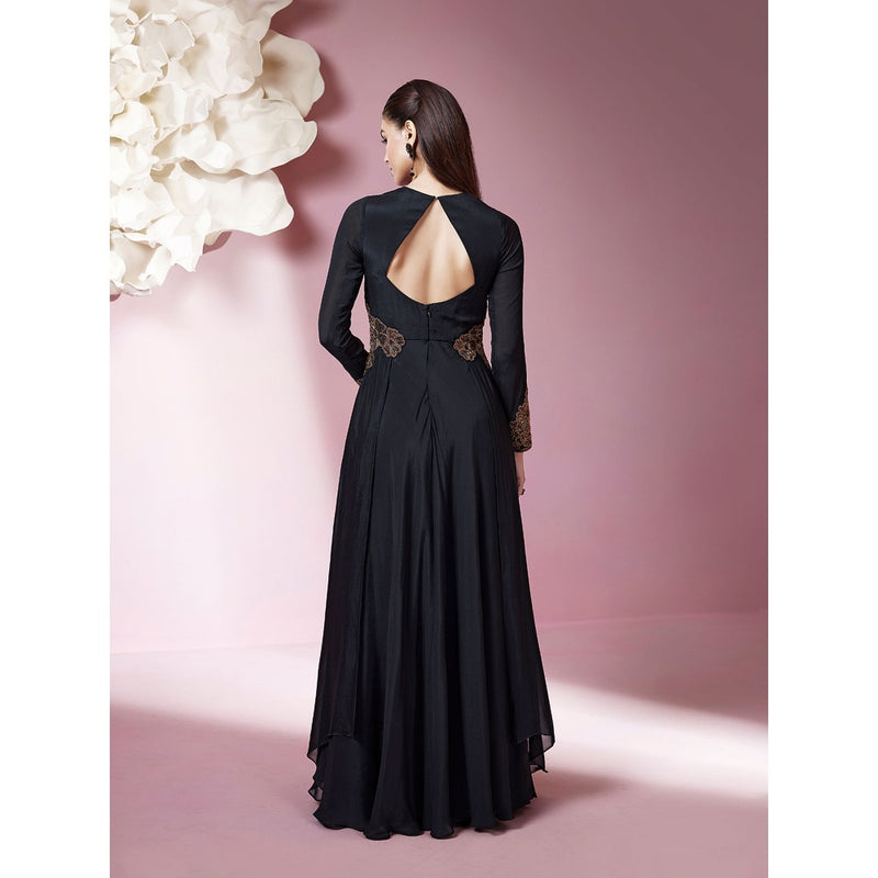 Qunic Black Midnight Petal Gown