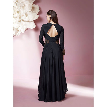 Qunic Black Midnight Petal Gown