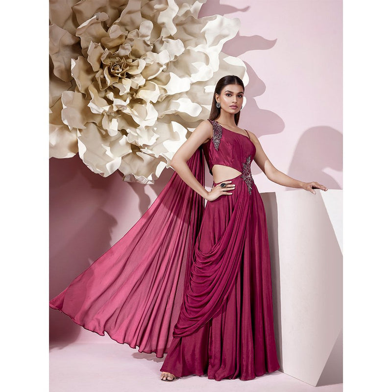 Qunic Wine Veil Gown