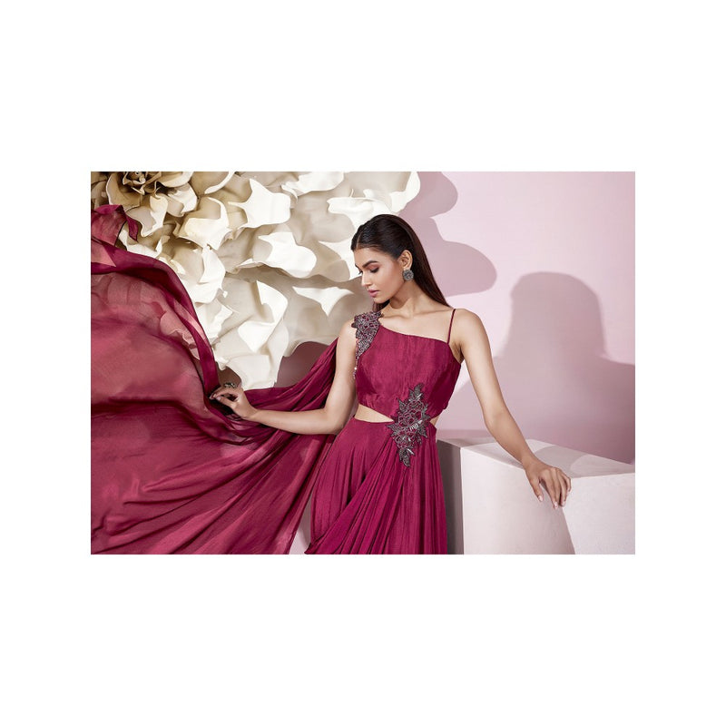 Qunic Wine Veil Gown