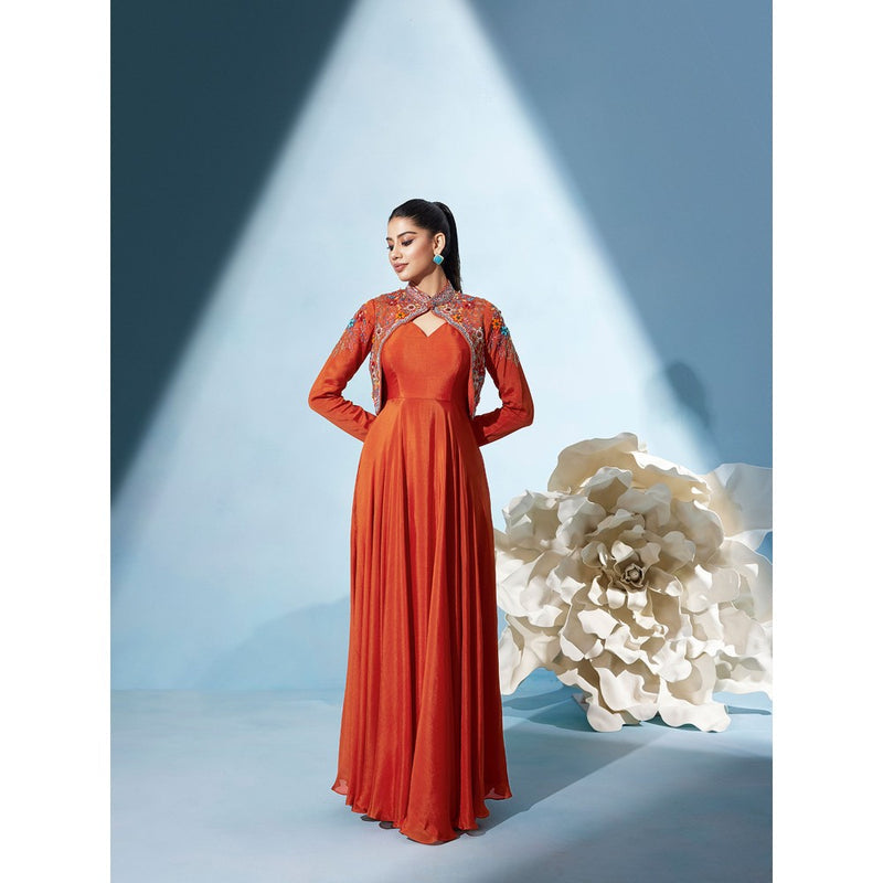 Qunic Orange Sunset Ember Gown with Crop Jacket (Set of 2)