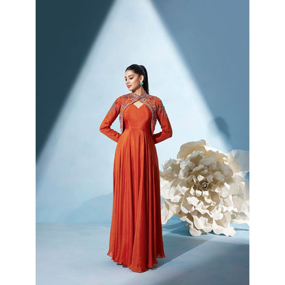 Qunic Orange Sunset Ember Gown with Crop Jacket (Set of 2)