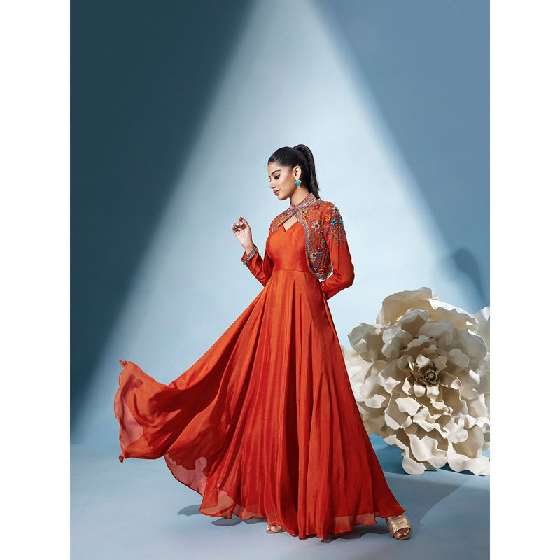 Qunic Orange Sunset Ember Gown with Crop Jacket (Set of 2)