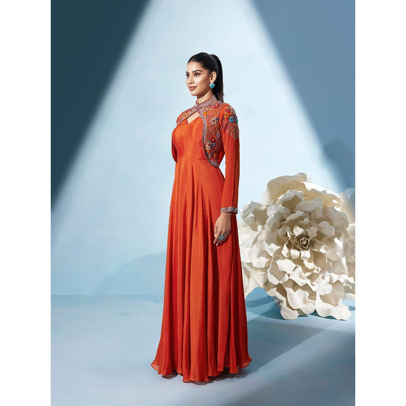 Qunic Orange Sunset Ember Gown with Crop Jacket (Set of 2)
