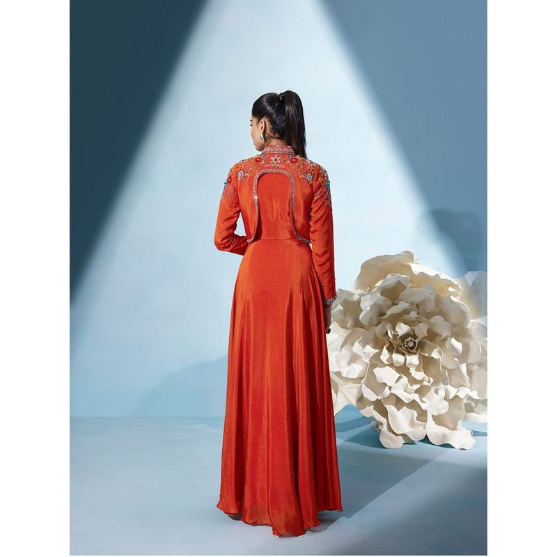 Qunic Orange Sunset Ember Gown with Crop Jacket (Set of 2)