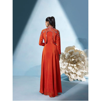 Qunic Orange Sunset Ember Gown with Crop Jacket (Set of 2)