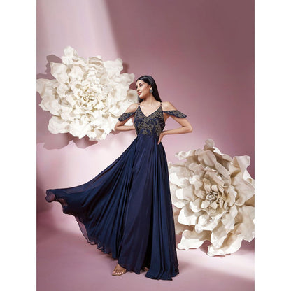 Qunic Blue Moonlit Blossom Gown