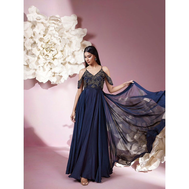 Qunic Blue Moonlit Blossom Gown