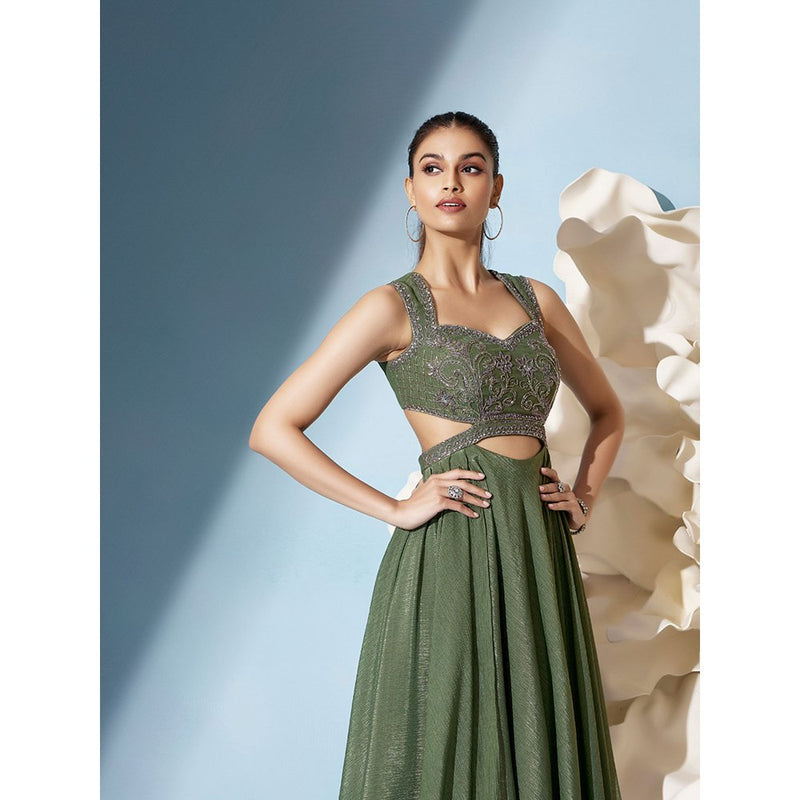 Qunic Green Emerald Flora Gown