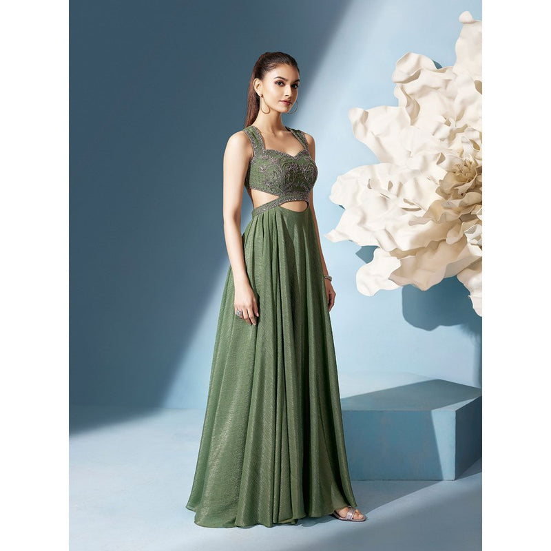 Qunic Green Emerald Flora Gown