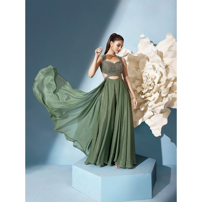 Qunic Green Emerald Flora Gown