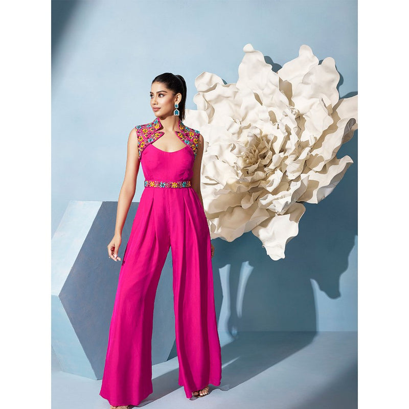 Qunic Pink Bloom Jumpsuit with Belt (Set of 2)