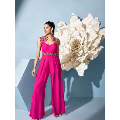 Qunic Pink Bloom Jumpsuit with Belt (Set of 2)