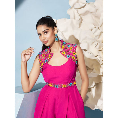 Qunic Pink Bloom Jumpsuit with Belt (Set of 2)