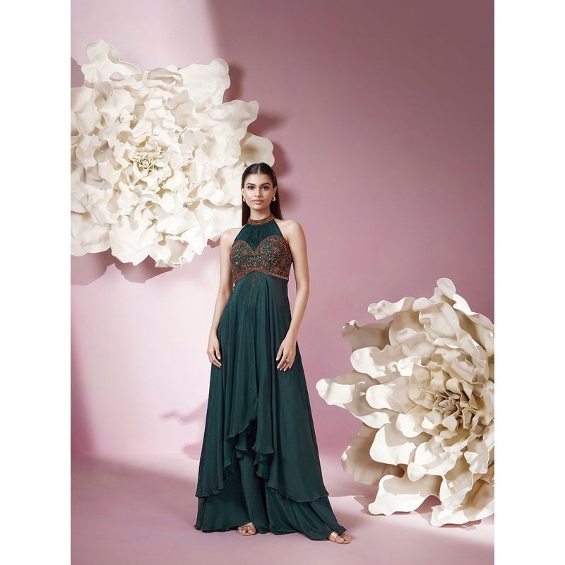 Qunic Green Emerald Grace Top with Palazzo (Set of 2)