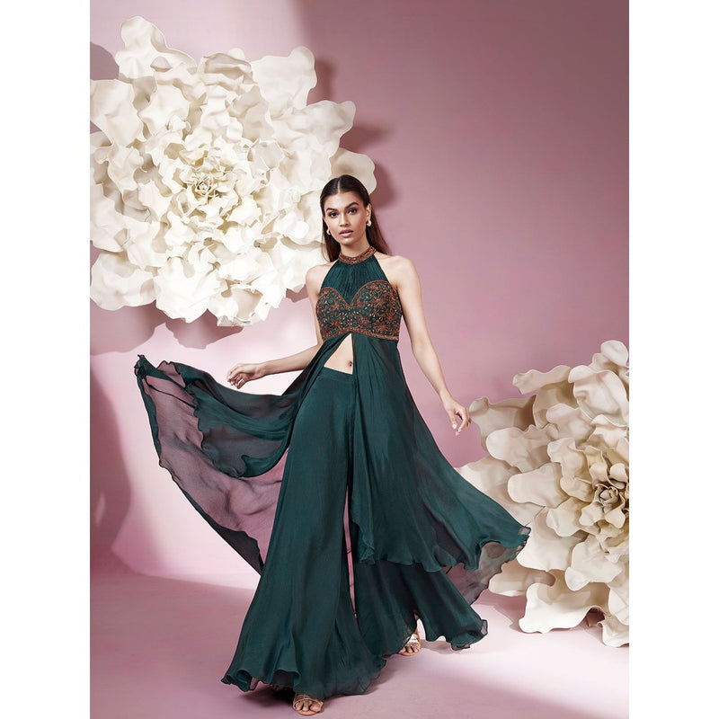 Qunic Green Emerald Grace Top with Palazzo (Set of 2)