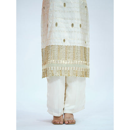 RAAG SUTRA Ivory Brocade Kurta with Palazzo (Set of 2)