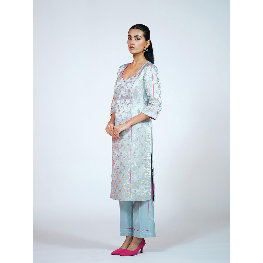 RAAG SUTRA Sky Blue Banarasi Brocade Kurta with Palazzo (Set of 2)