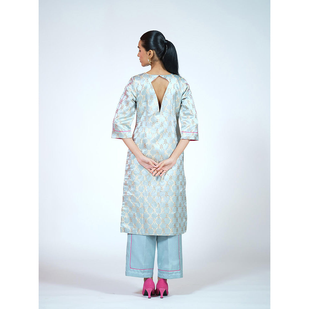 RAAG SUTRA Sky Blue Banarasi Brocade Kurta with Palazzo (Set of 2)
