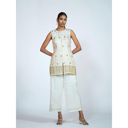 RAAG SUTRA Ivory Brocade Kurti with Palazzo (Set of 2)