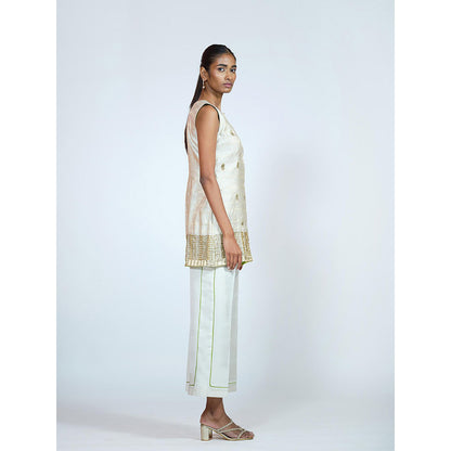 RAAG SUTRA Ivory Brocade Kurti with Palazzo (Set of 2)