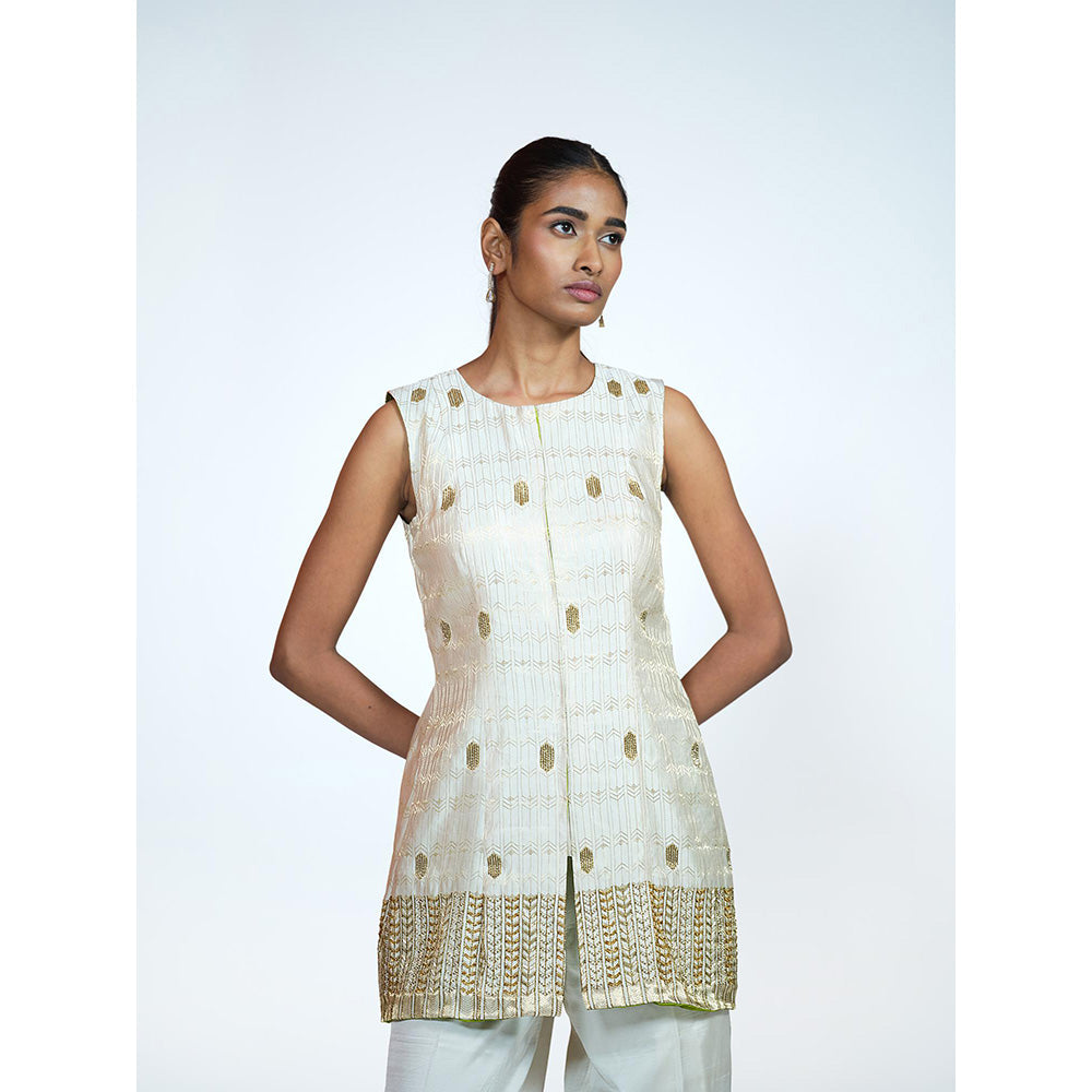 RAAG SUTRA Ivory Brocade Kurti with Palazzo (Set of 2)
