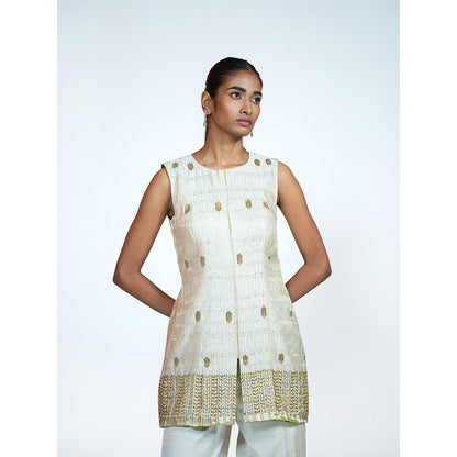 RAAG SUTRA Ivory Brocade Kurti with Palazzo (Set of 2)