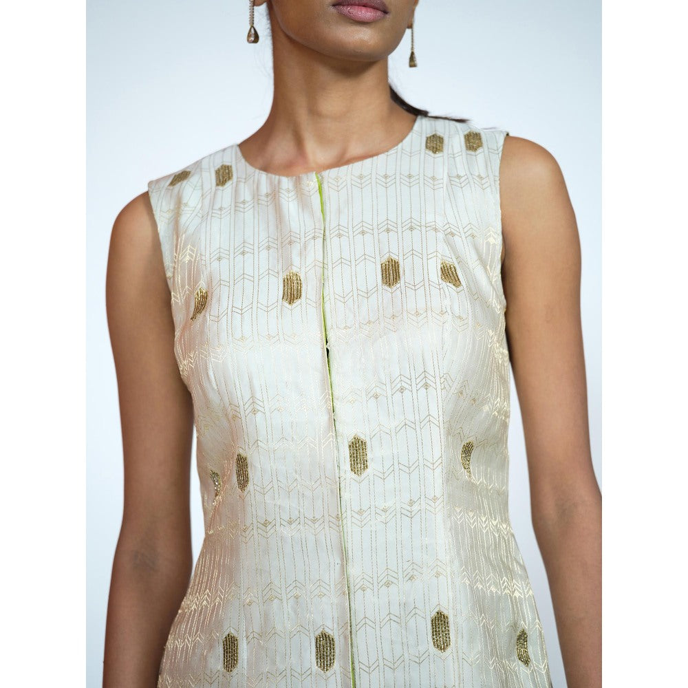RAAG SUTRA Ivory Brocade Kurti with Palazzo (Set of 2)