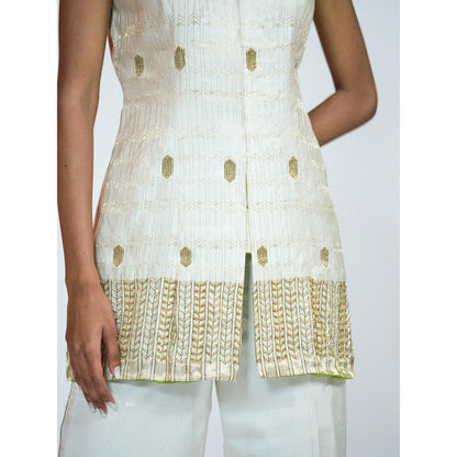 RAAG SUTRA Ivory Brocade Kurti with Palazzo (Set of 2)