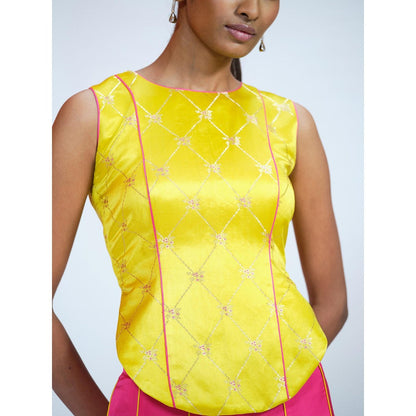 RAAG SUTRA Multi-Color Brocade Top with Pink Palazzo (Set of 2)