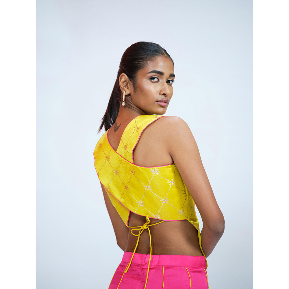 RAAG SUTRA Multi-Color Brocade Top with Pink Palazzo (Set of 2)