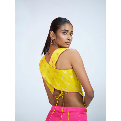 RAAG SUTRA Multi-Color Brocade Top with Pink Palazzo (Set of 2)