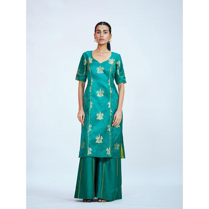 RAAG SUTRA Green Banarasi Brocade Sharara with Kurta (Set of 2)