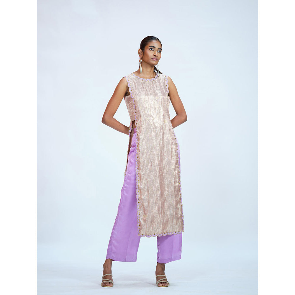 RAAG SUTRA Lavender Tissue Brocade Kurta with Palazzo (Set of 2)