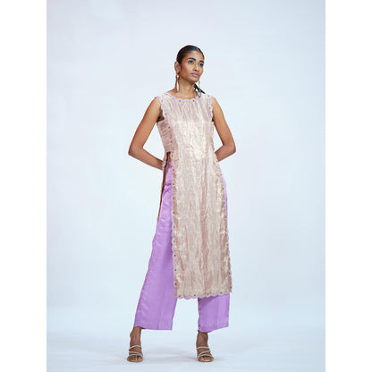 RAAG SUTRA Lavender Tissue Brocade Kurta with Palazzo (Set of 2)