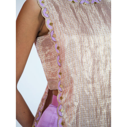 RAAG SUTRA Lavender Tissue Brocade Kurta with Palazzo (Set of 2)