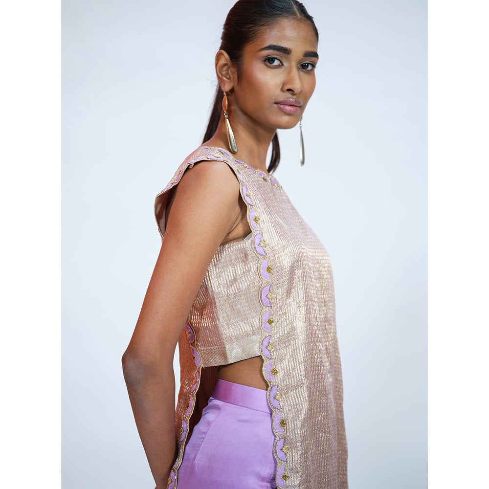 RAAG SUTRA Lavender Tissue Brocade Kurta with Palazzo (Set of 2)